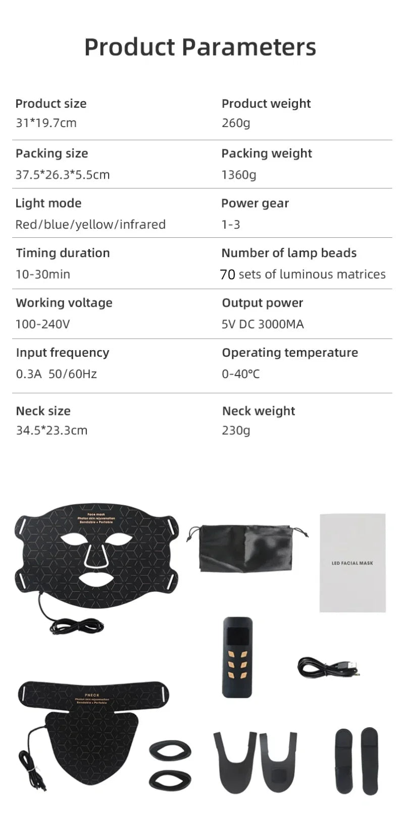 LED Photon Beauty Infrared Face and Neck Mask